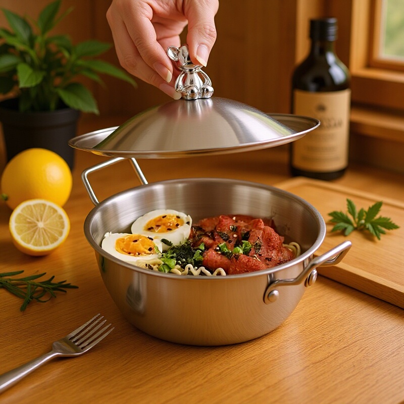 Cross-Border Stainless Steel Korean-Style Rice Wine Bowl, Single-Handle Double-Ear Instant Noodle Pot with Lid, Golden Snack Bowl, Salad Bowl, Violent Bear Design Cross-Border Stainless Steel Korean-Style Rice Wine Bowl, Single-Handle Double-Ear Instant Noodle Pot with Lid, Golden Snack Bowl, Salad Bowl, Violent Bear Design