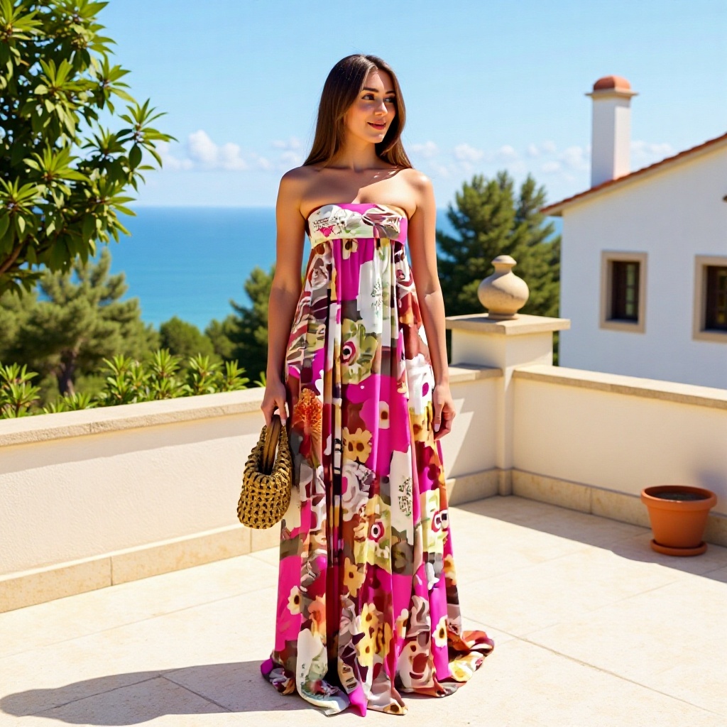 European and American Women's Clothing Cross-Border Amazon 2025 Summer New Printed Dress Strapless Elegant Sexy Lazy Style