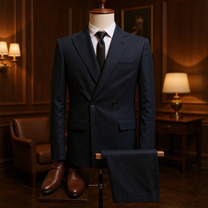 2026 Men's Slim Fit Suit Set Black Korean Style Double-Breasted Suit Jacket Customized High-End Casual Business