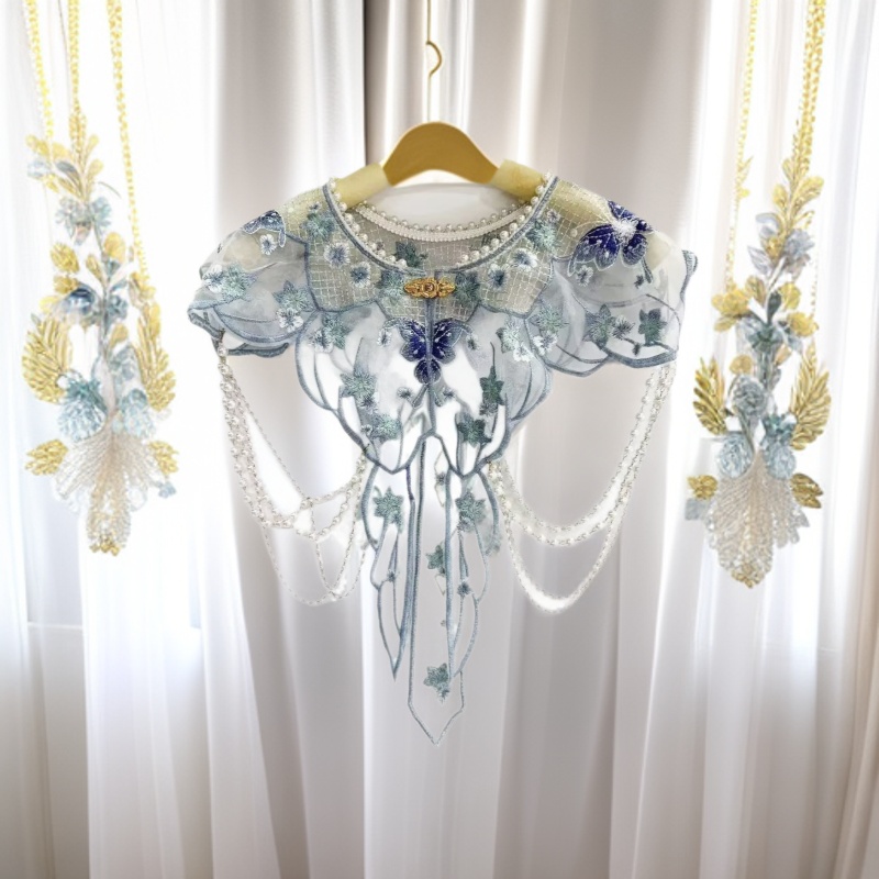 Bachelor's Cloud Shoulder Gown with Cloud Shoulder Embroidery, Graduation Accessories, Collar Flower, Chinese Collar Dress, Traditional Chinese Style Shawl