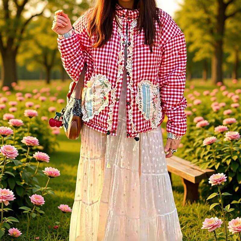 Amazon Cross-Border European and American Women's Clothing 2024 Autumn and Winter New Street Fashion Patchwork Plaid Cotton Jacket