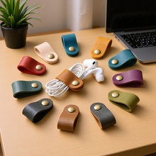 直销PU皮数据线耳机线皮革扎带电源线理线带皮革吊牌定制商标皮扣