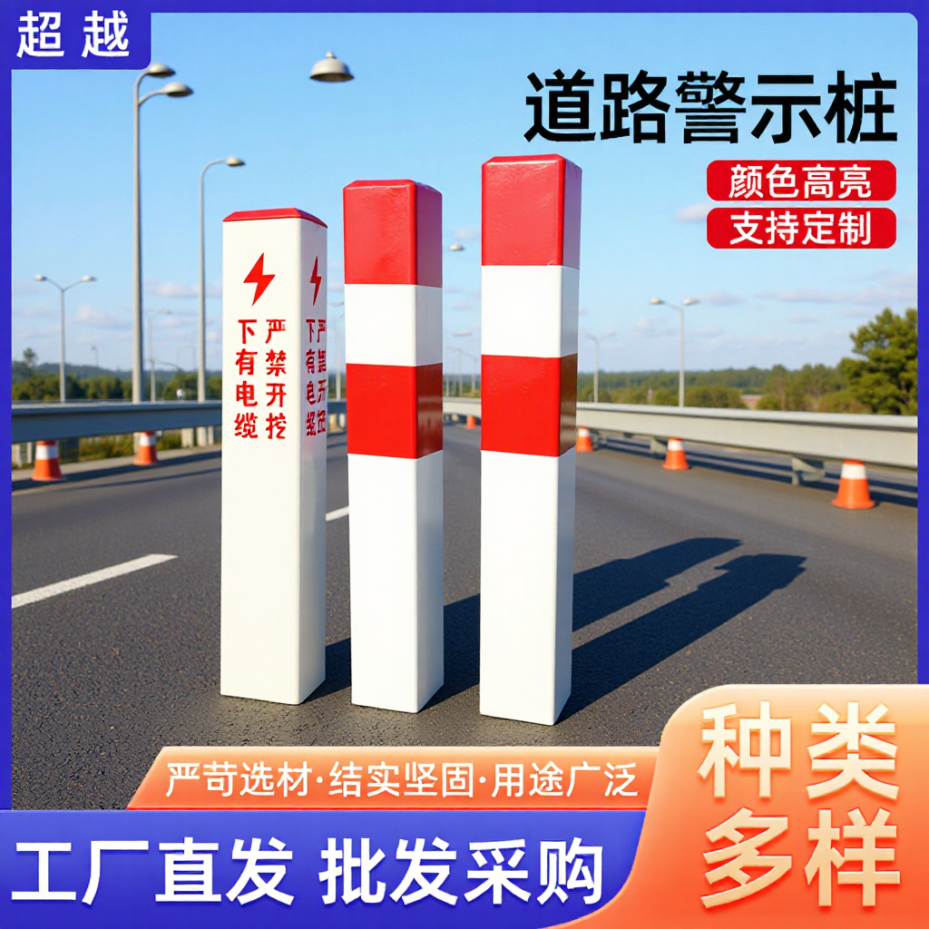 道路停车警示桩厂家地埋警示带安全交通警示牌电力电缆指示标志柱