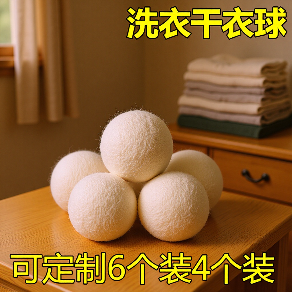 6个装 4个装 7cm羊毛干燥球 柔软衣物 洗衣干衣球 羊毛球烘干