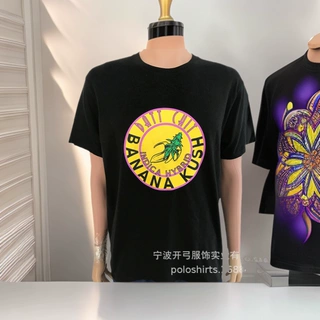 190gsm黑色圆领  多色手工印刷不返底不掉色精仿棉夏季t shirts