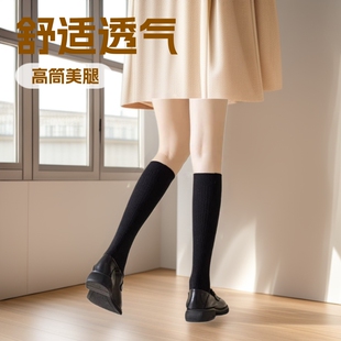 Women's Calf Socks Autumn and Winter Warm Ins Trendy Internet Popular JK Long Tube Black Vertical Slim Look High Socks Leg Beauty