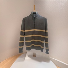 横条高领半拉链毛衣男秋冬季套头宽松针织衫外套上衣条纹简约休闲