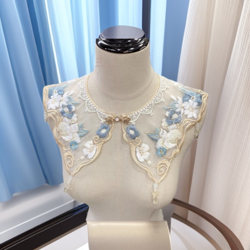 Direct sales of beaded cloud shoulder, organza embroidery, hollowed-out detachable collar, embroidered women's clothing, small shawl collar, floral lace trim.
