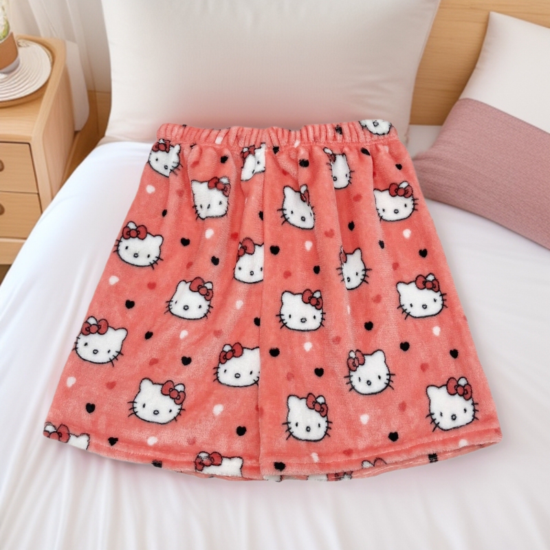 Kitty Flannel Pajama Pants Cartoon Kt Cat Girl Summer Elastic Waist Shorts Wide-Leg Sexy Hot Girl