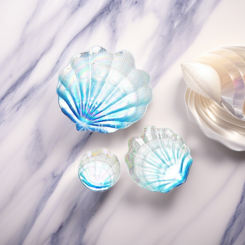 Hot-Selling Wedding Glass Bowl and Plate Set, Electroplated Silver, Colorful Shell Tray, Plate Tableware, Household Bowls and Plates