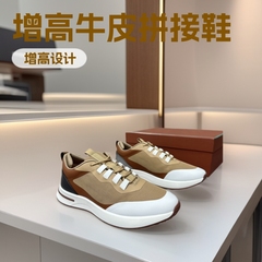外贸男鞋Walk 男士网面牛皮拼接休闲运动鞋撞色系带跑步鞋大码鞋