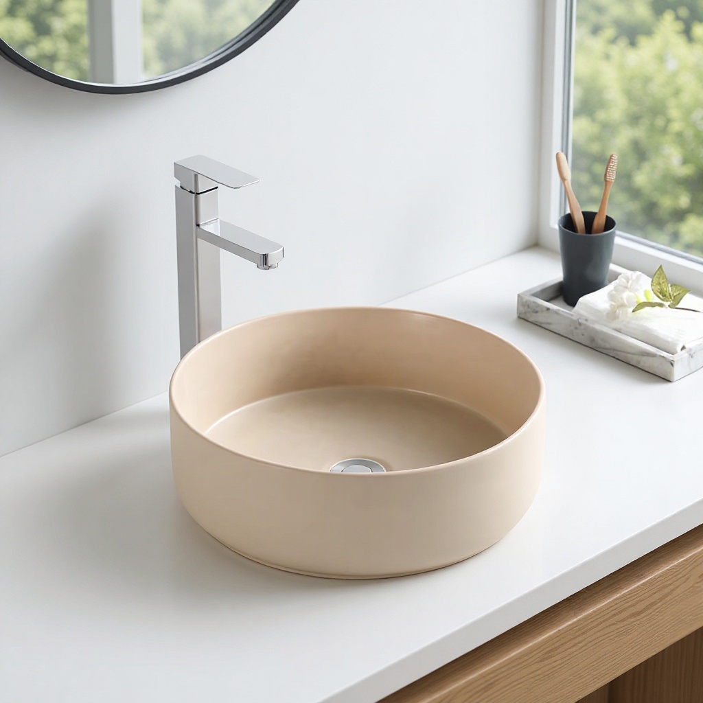 Small Fresh Style Round Countertop Washbasin, Household Balcony Bathroom Small-Sized Square Art Basin