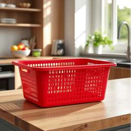 白色红色绿色收纳筐塑料收纳篮塑料筐长方筛桌面小篮子厨房洗菜篮