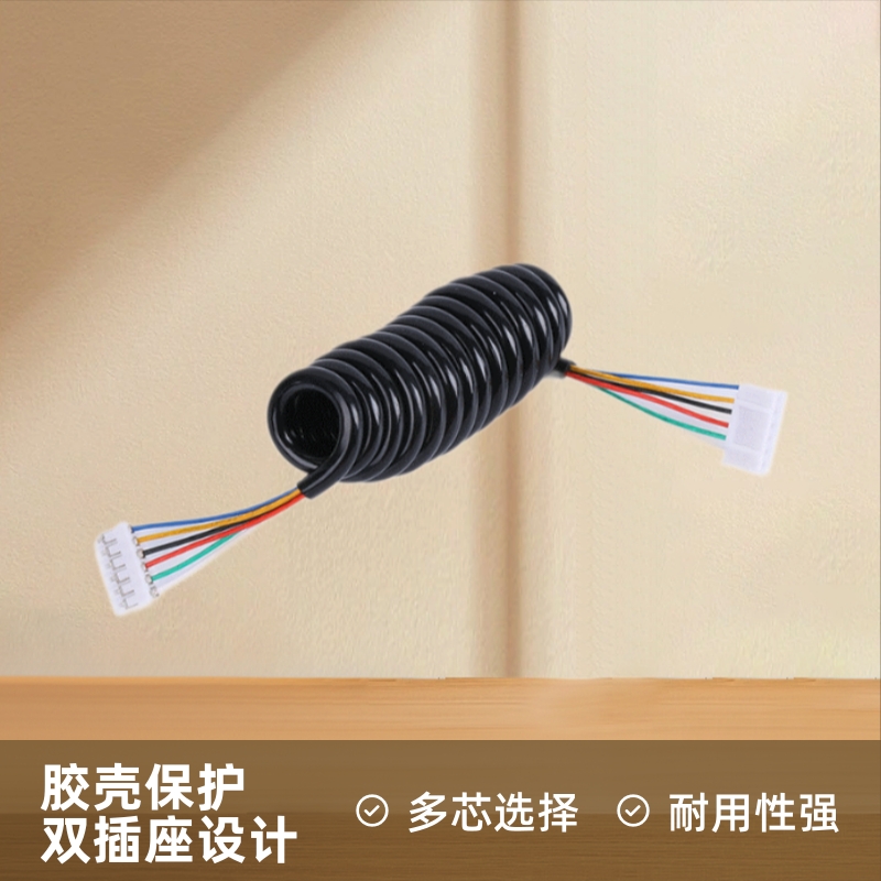 PU弹簧线收缩线2芯4芯6芯纯铜双插座胶壳2.0端子连接线电话线
