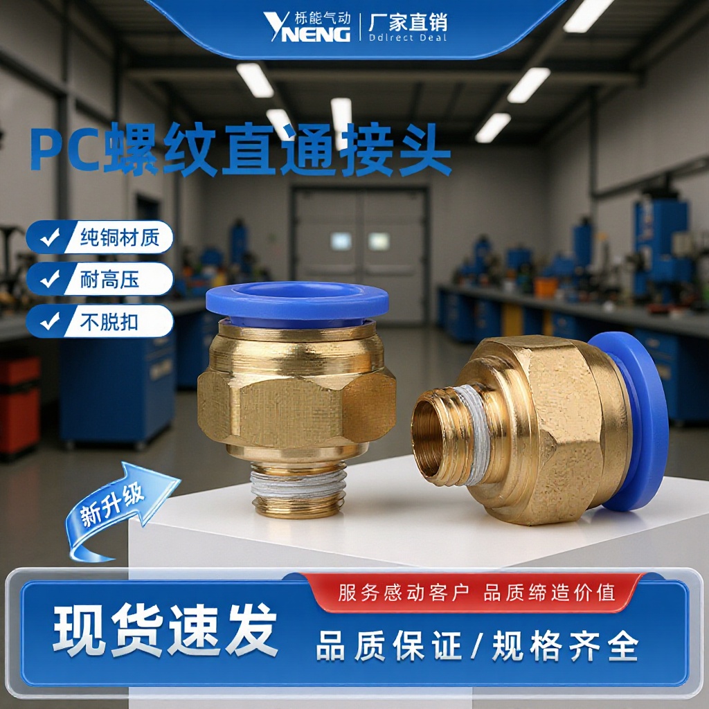 纯铜风管气动气管PC8-02快速接头pc12-0410-03空压机气泵气缸黄铜