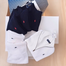 高品质可扫码拉夫小马标老钱风立领拉链开衫短袖针织衫修身时尚