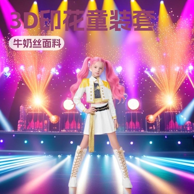 2025亚马逊新款女孩恶魔猎人服装搭配流行歌手3D印花女装童装套装