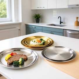 304不锈钢圆盘盘子韩式烤肉盘水果盘蛋糕盘吐骨碟盘复古托盘餐具