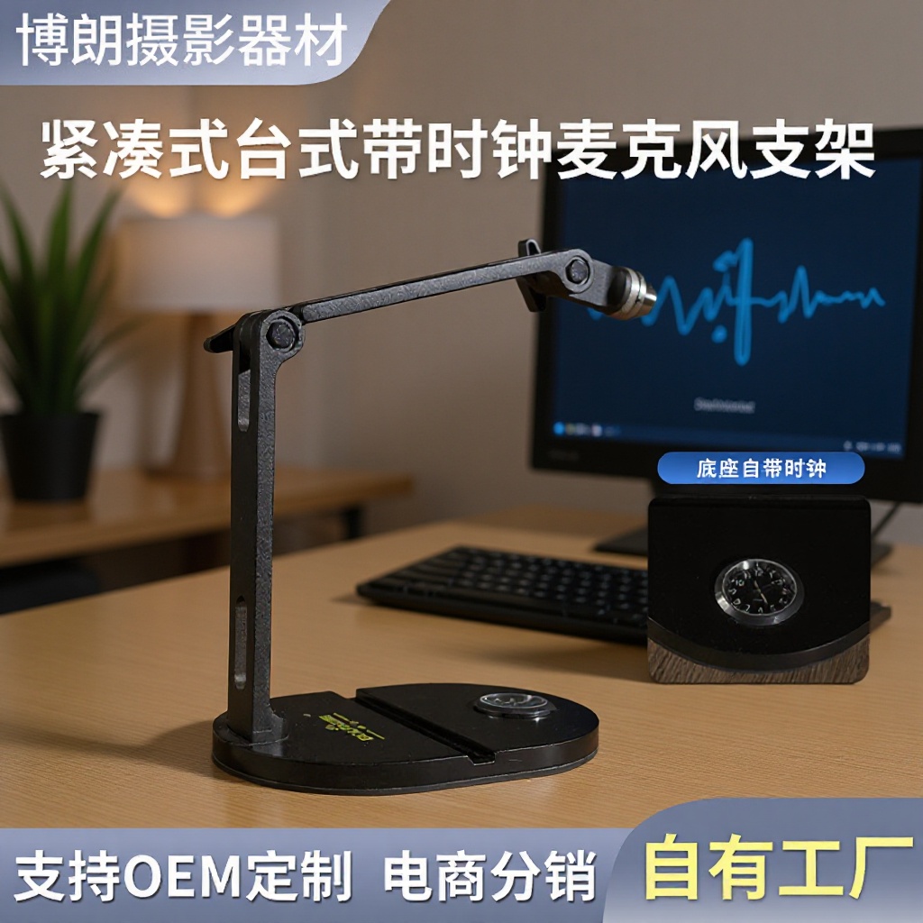 紧凑式台式录音室桌面话筒支架带时钟麦克风照相机支架通用RM-02