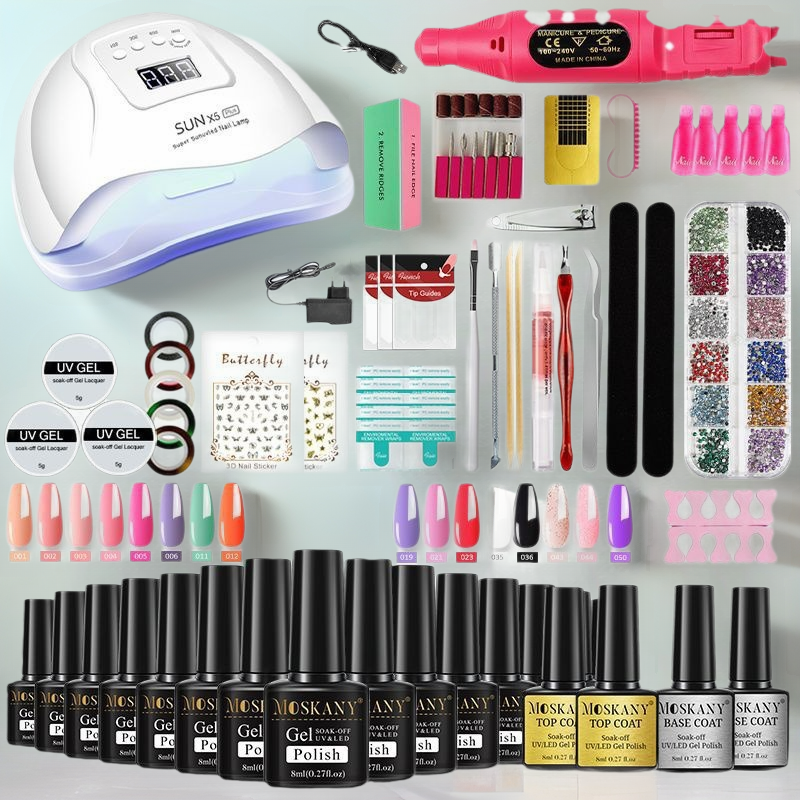 Cross-border Hot Sale Nail Art suit with Phototherapy Lamp 33 Color Free Baking Gel Nail Phototherapy Glue suit Multicolor