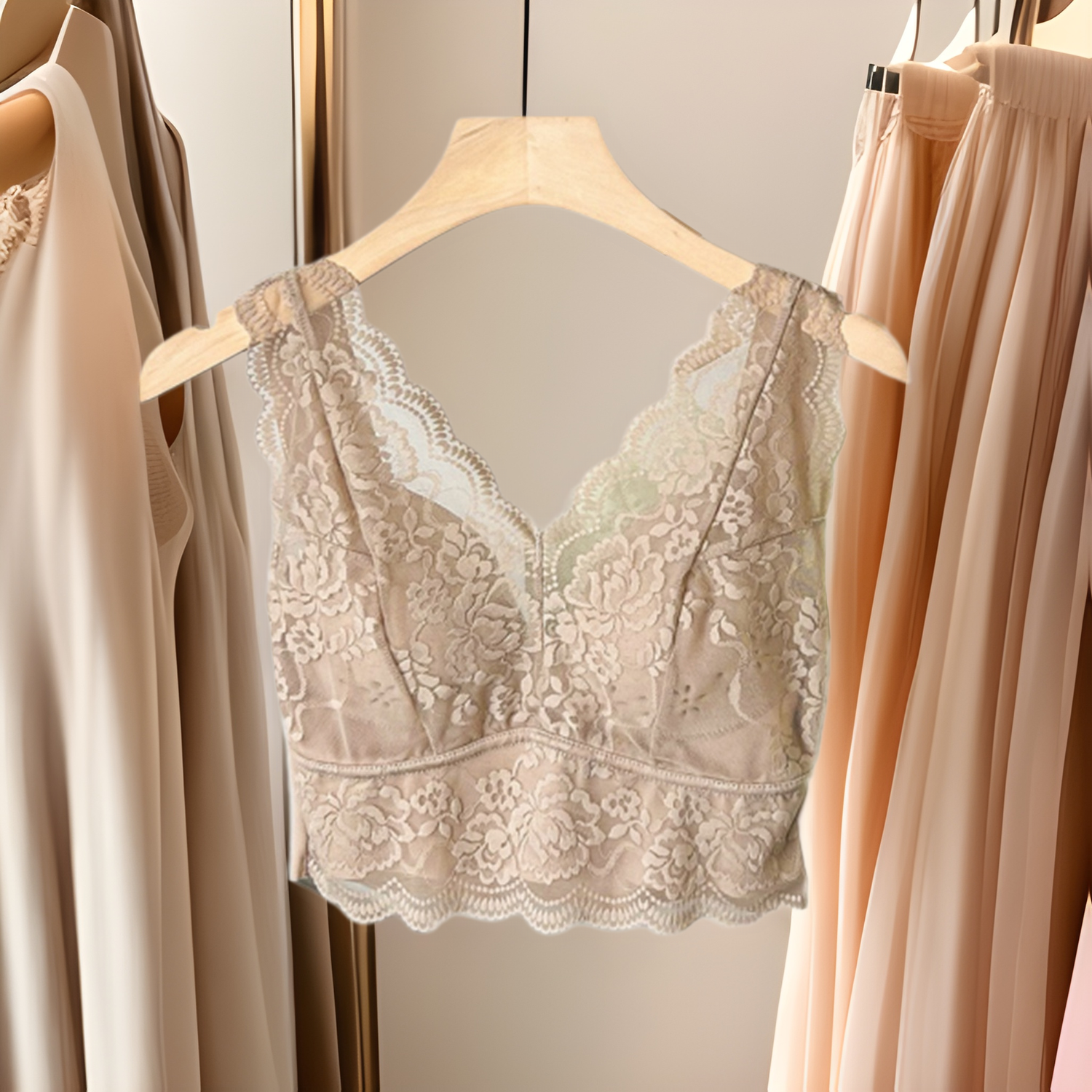 Plus size French lace back strap breathable one-piece coaster without steel ring push up can be worn outside vest bra
