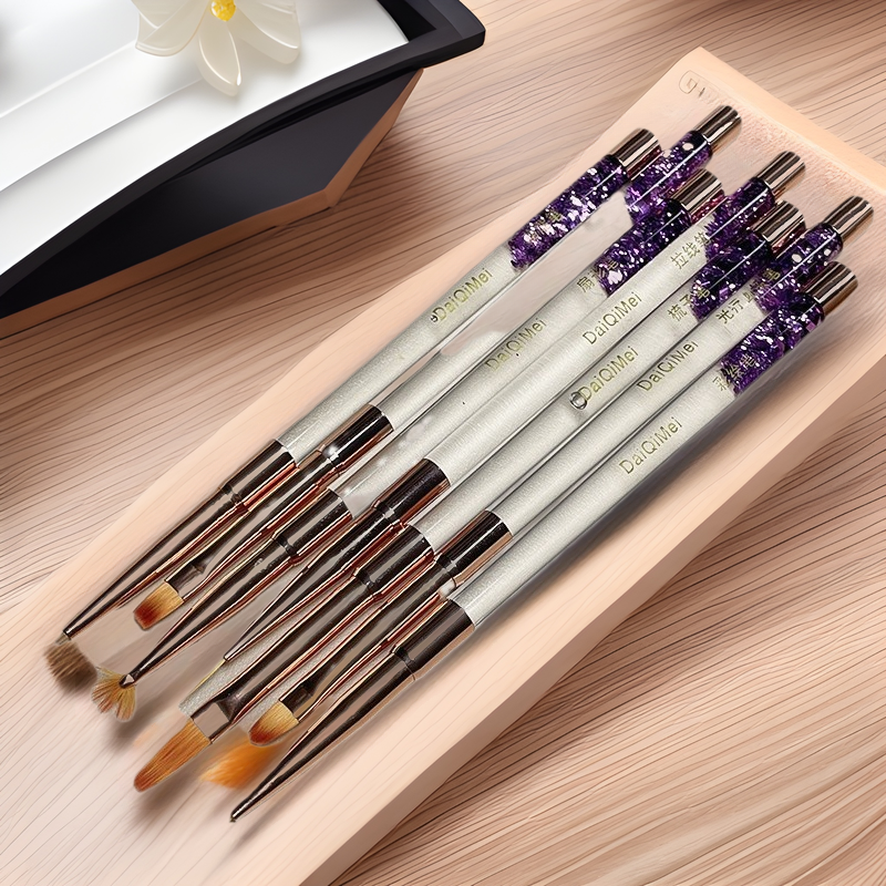 七支灌油套装美甲笔刷蕾丝液体美甲笔金粉刷指甲画花勾边七支装