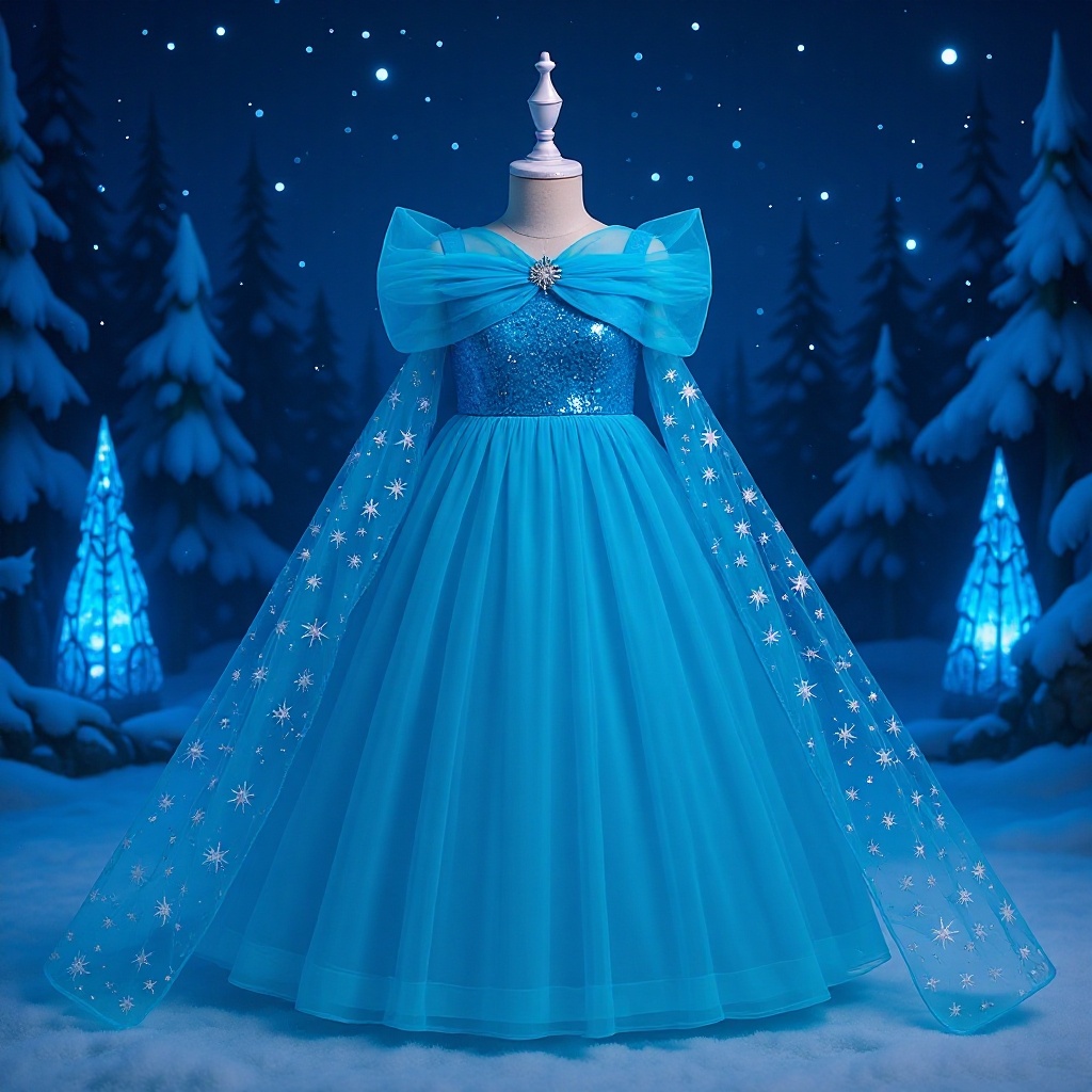 Ropa de niños nuevo vestido de princesa de nieve, vestido de chapa, vestido de vestido largo, vestido de niños
