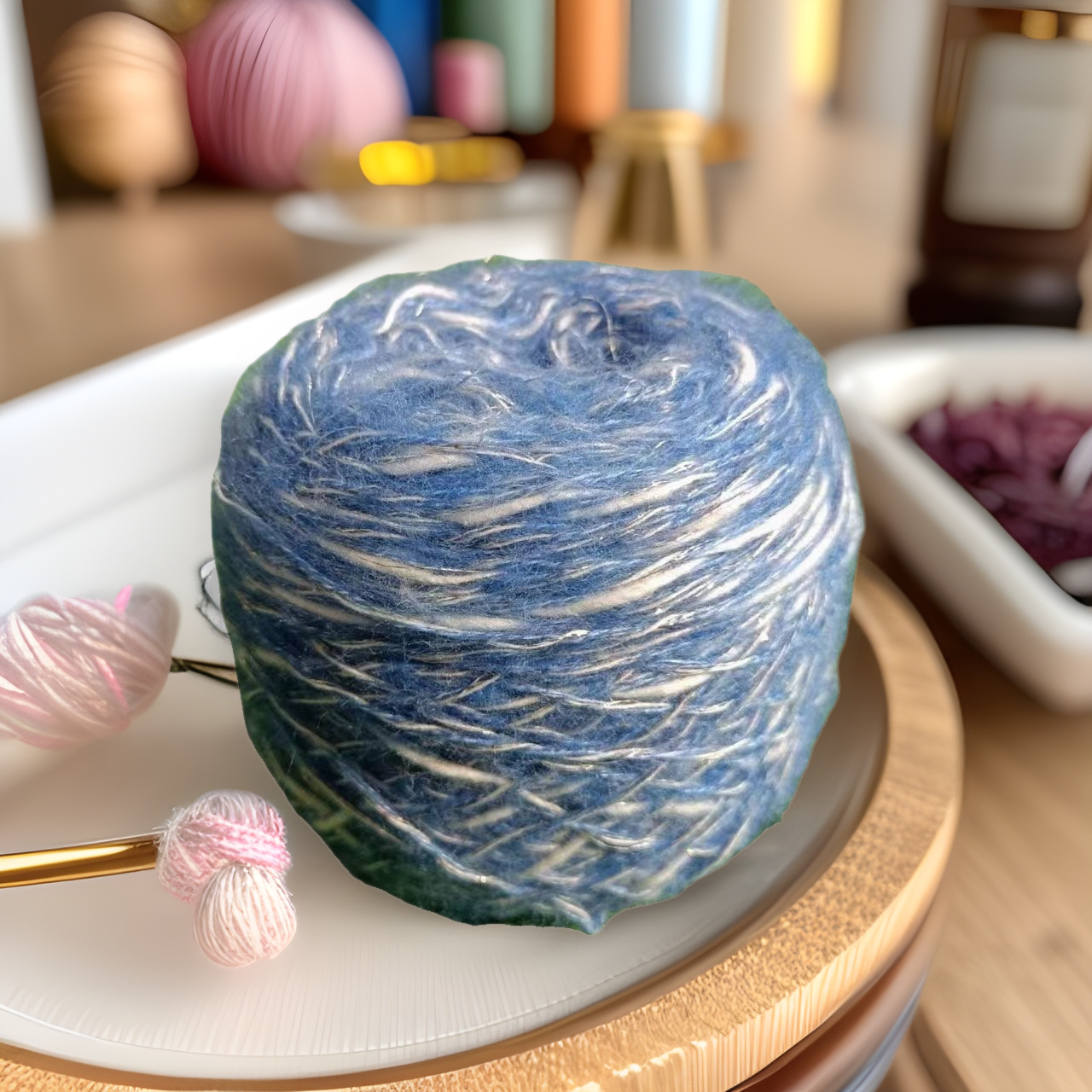 川彩手工diy钩针棒针亮丝马海毛粗毛线编织材料包小香风款毛线团