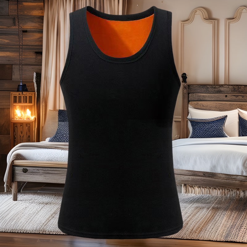 Warm Vest Men's fleece-lined Thickened Waistcoat Solid Color Round Neck Underwear Base Shirt Gold Velvet Vest Source Worker