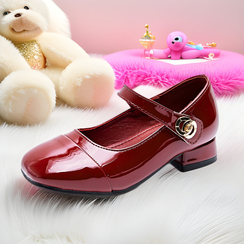 Girls' High-heeled Shoes Children's Princess Leather Shoes 2024 Spring and Autumn New Velcro Black Soft-soled Baby Shoes