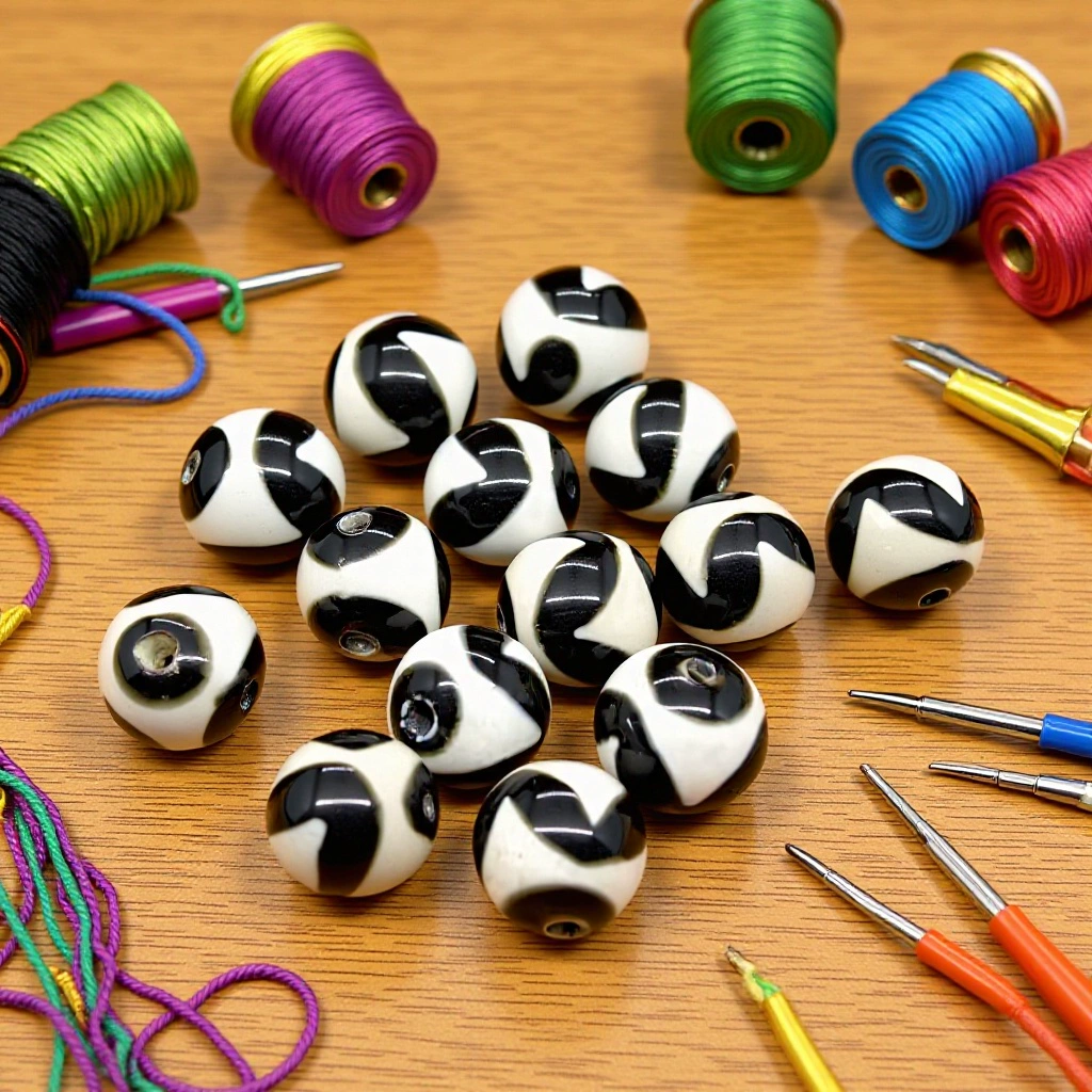 Оптовые продажи от производителя: тибетские черно-белые глянцевые бусины Дзи из агата 10 мм, россыпью