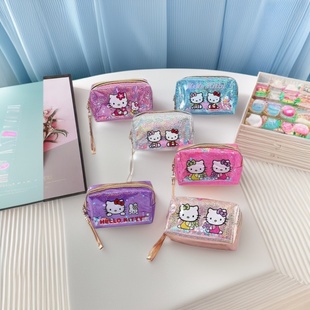 Foreign Trade Explosions Super Hot Cute KT Cat Cosmetic Bag Portable Travel Storage Bag PVC quicksand Sanrio Cosmetic Bag