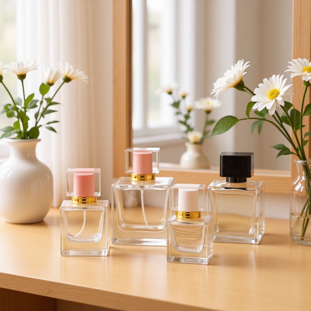 批发30ml50ml香水瓶喷雾瓶分装瓶玻璃瓶四方小样瓶厚底龙纹酒瓶