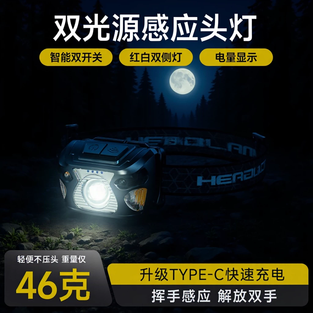 Светодиодный индукционный фары Длинный срок службы сильного света usb зарядка рыбалка мини-красный свет на открытом воздухе езда рабочая лампа