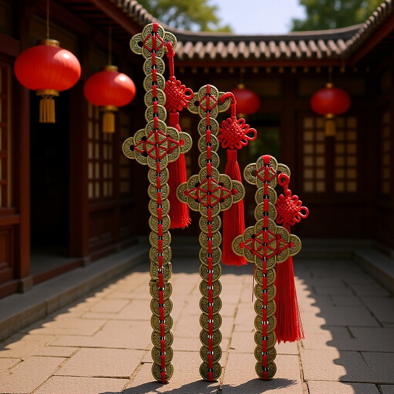 New Real Copper Five Emperors Copper Sword Ornaments Red Rope Woven Chinese Knot Hanging Decoration Feng Shui Supplies Gift Wholesale