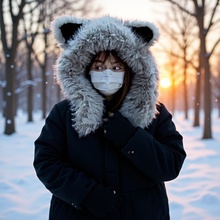 帽子围巾一体可爱狐狸耳朵冬季毛绒绒防寒保暖加绒加厚护颈雷锋帽