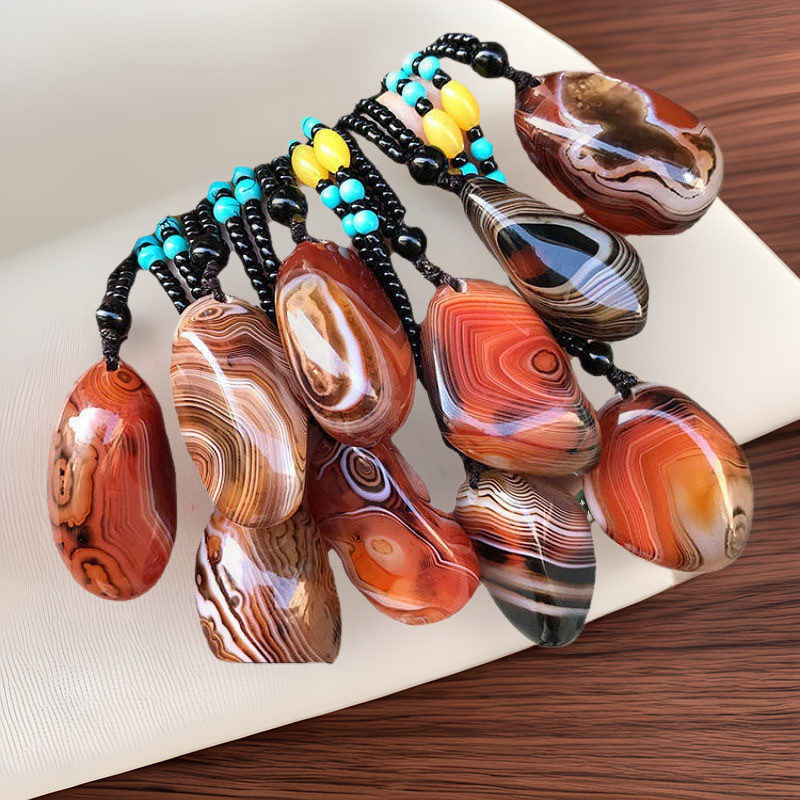 Wholesale silk agate natural grain small stone agate pendant wrapped silk agate hand piece stall supply
