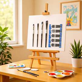 6支银黑双拼尼龙画笔套装美术丙烯绘画画笔银色黑杆笔刷可批发