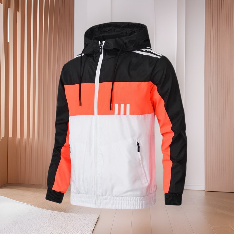 Three-Leaf Adidas Hooded Jacket for Men and Women, Thin Color-Blocked Sports Jacket, Outdoor Running Training Team Uniform, Casual and Versatile