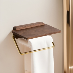 Black Walnut Bathroom Roll Paper Holder Without Punching Bathroom Accessible Luxury Solid Wood Paper Towel Holder Wall-Mounted Toilet Storage Rack