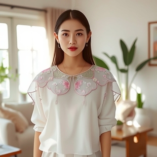 Academic Clothing Fake Collar Accessories Super Fairy National Style Chinese Style Horse Face Dress Butterfly Organza Embroidery Large Children's Cloud Shoulder