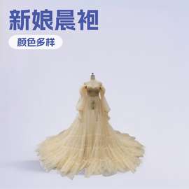 【茉莉娅】新娘晨袍拍照用婚纱孕妇前开叉礼服摄影新品设计