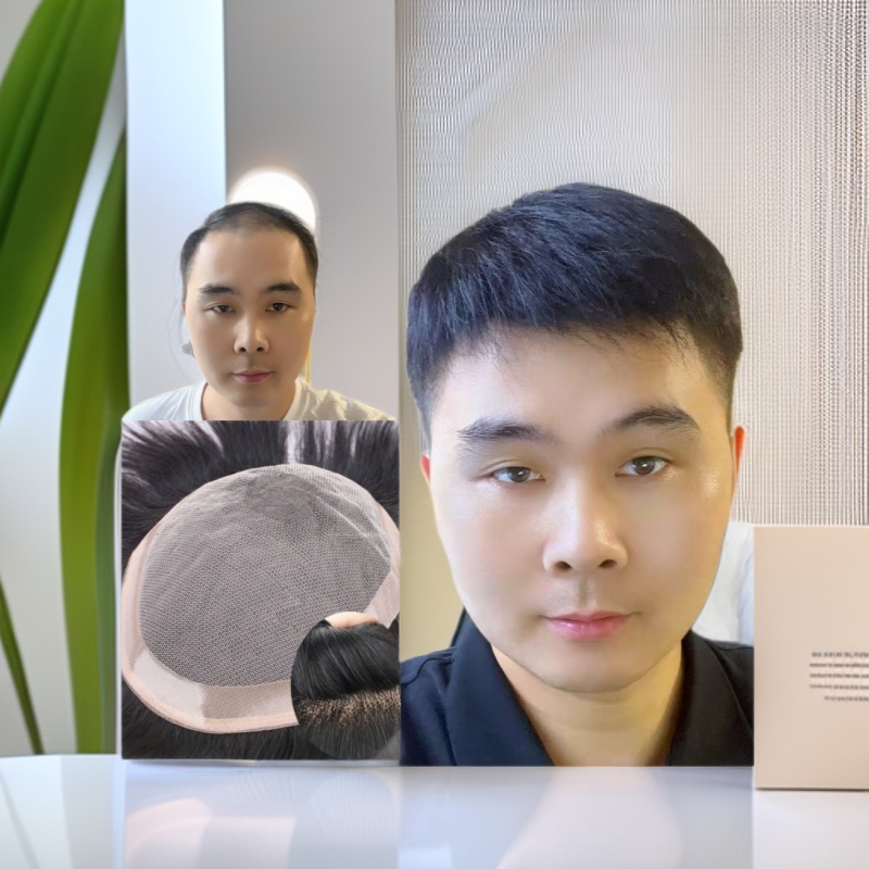假发男士短发手织真人60网不带头璇轻薄透气蓬松自然PU真发发片块