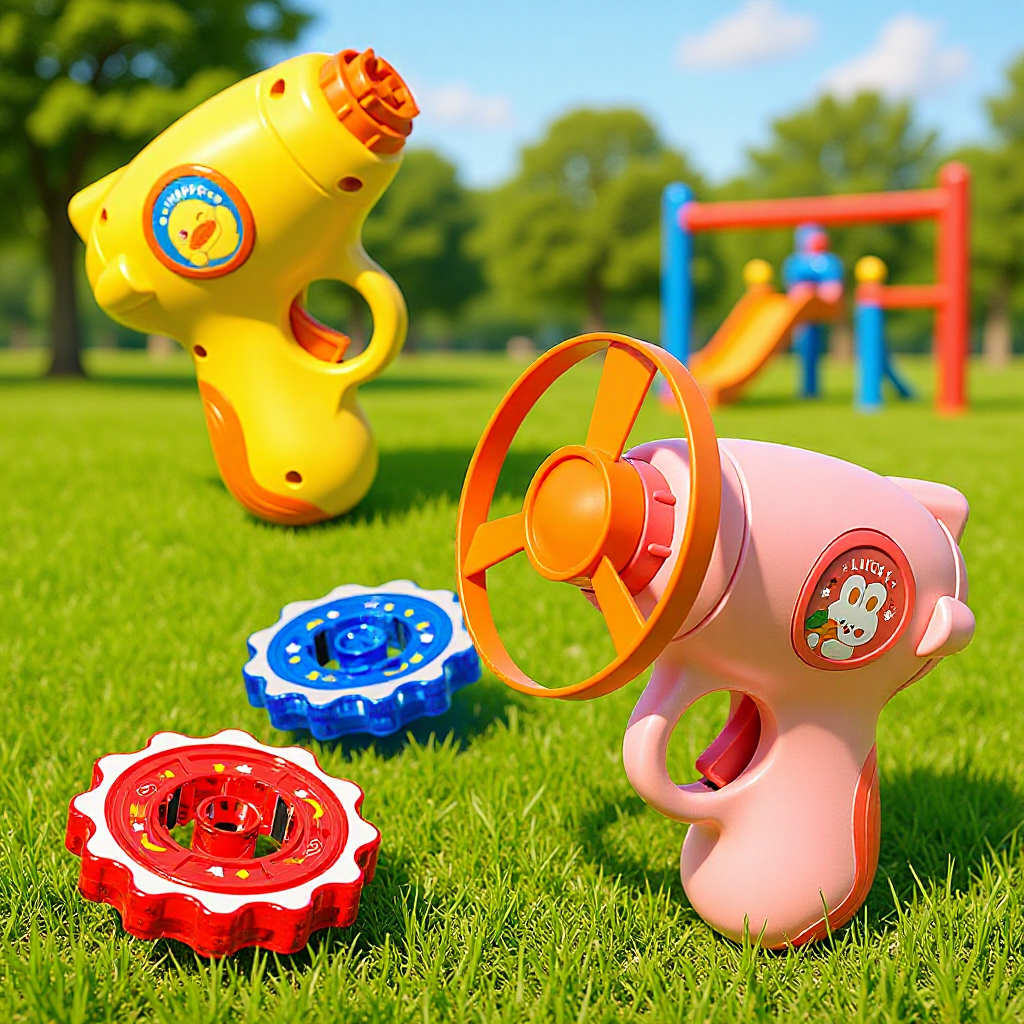 Children's flying saucer gun gyro rotating gun pistol bamboo dragonfly flying wheel toy Frisbee TikTok hot
