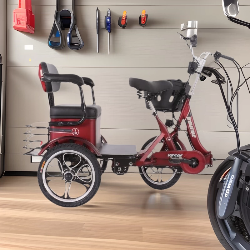 Электрический трехколесный складной скутер с увеличенным двойным сиденьем, легкий, с педалями и литий-ионным аккумулятором, оптом для пожилых людей