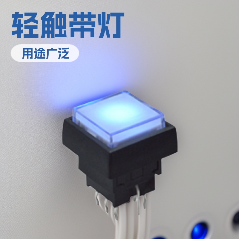 蓝色带灯自锁按钮开关 厂家批发带灯开关立式 方形带灯自锁开关
