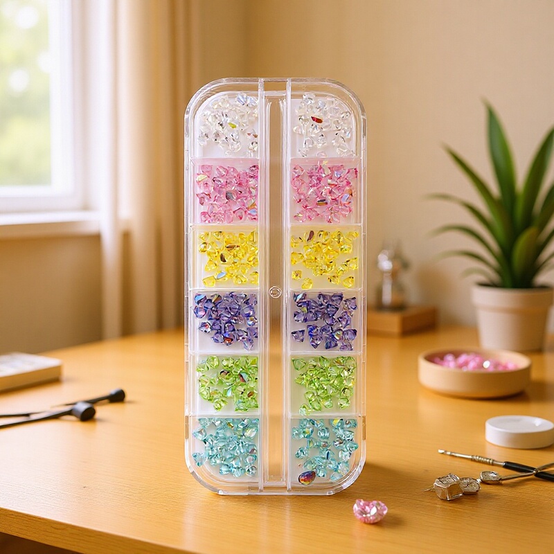 Summer Internet Celebrity Nail Art Triangle Three-dimensional Diamond Jewelry Ice Transparent Acrylic Color Diamond Flat-bottomed Special-shaped Glitter Pink Diamond Nail Diamond