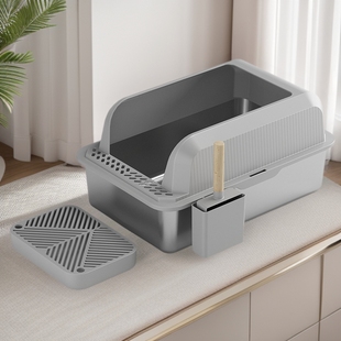 Oversized Stainless Steel Cat Litter Basin Cat Toilet Leak-proof Cat Pet Stainless Steel Cat Semi-closed Cat Litter Basin with Shovel