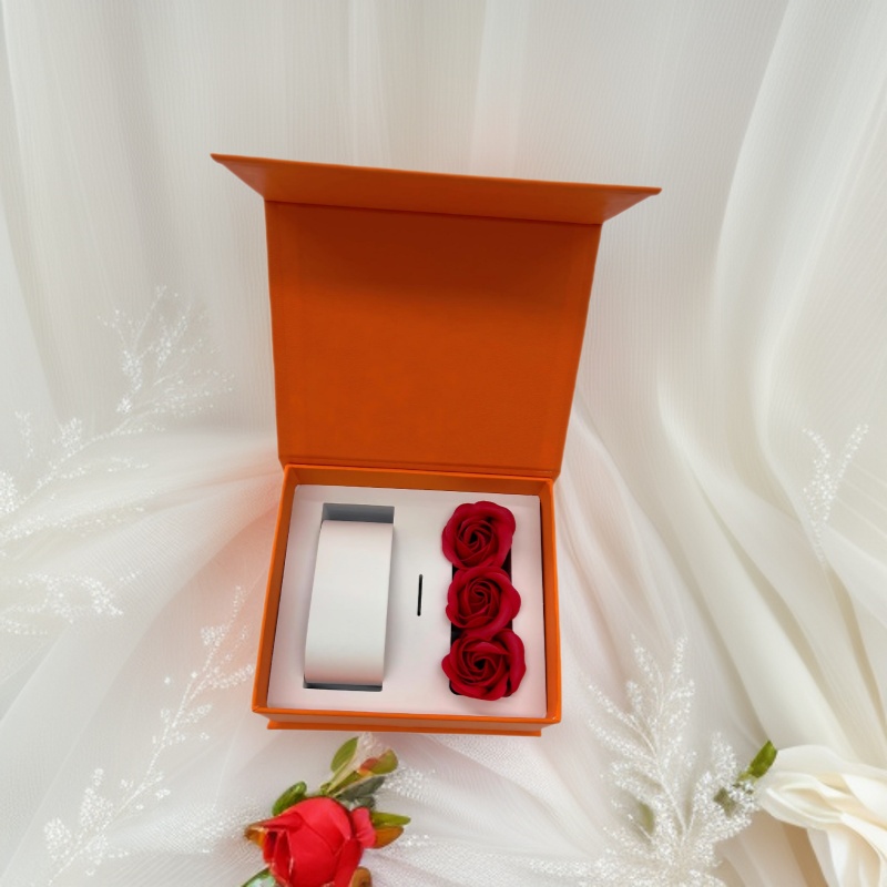 Rose Flower Watch Box Magnetic Flip Cover Ring Gift Box Orange Gold Stamping Gift Box Holiday Birthday Mechanical Watch Gift