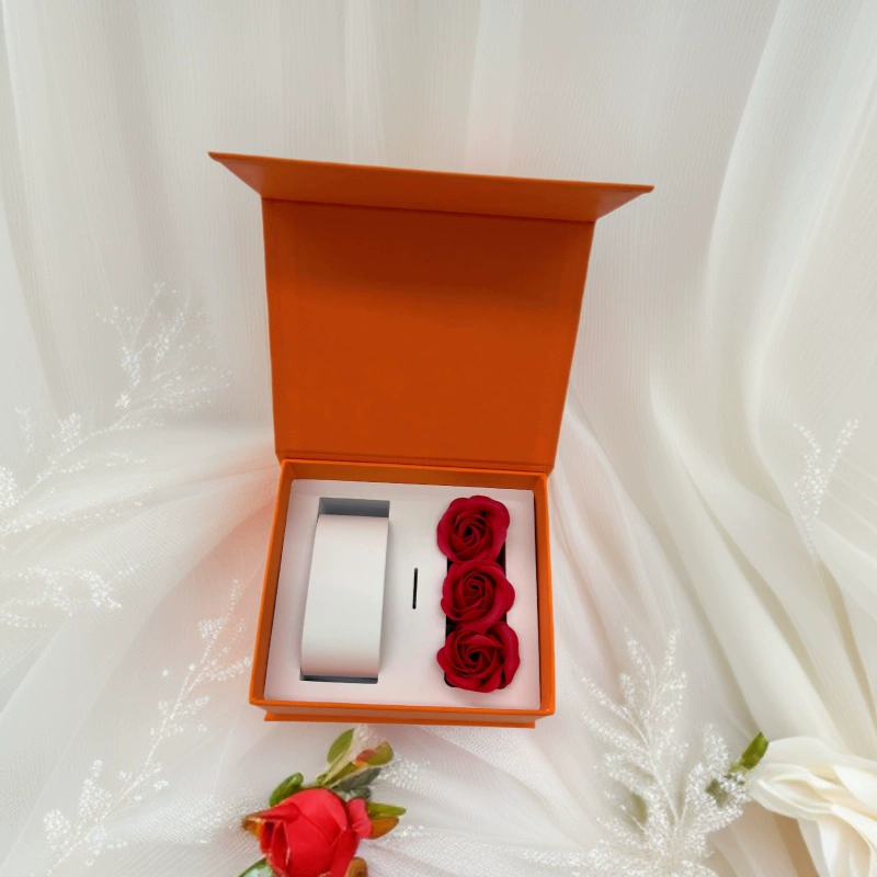 Коробка для часов с розой, магнитная раскладная кольцо для часов, подарочная коробка, оранжевая подарочная коробка с горячим тиснением, праздничная подарочная коробка на день рождения